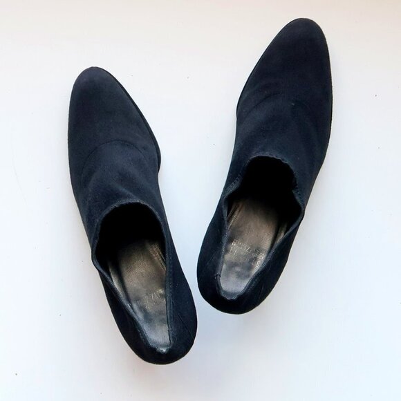 Stuart Weitzman Black Suede Leather Kitten Heel Almond Toe Ankle Boots Booties 6 - Picture 13 of 16